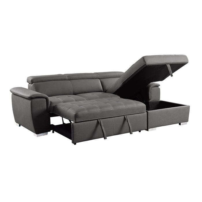 Ferriday 2-Piece Sectional with Adjustable Headrests, Pull-out Bed and Right Chaise with Hidden Storage in Gray - 8228GY* - FAMSA Furniture (TX)