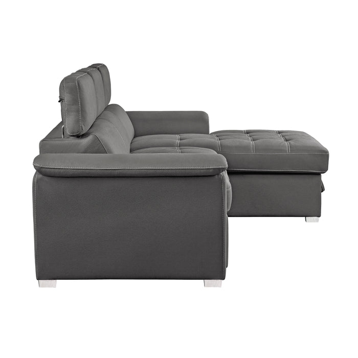 Ferriday 2-Piece Sectional with Adjustable Headrests, Pull-out Bed and Right Chaise with Hidden Storage in Gray - 8228GY* - FAMSA Furniture (TX)