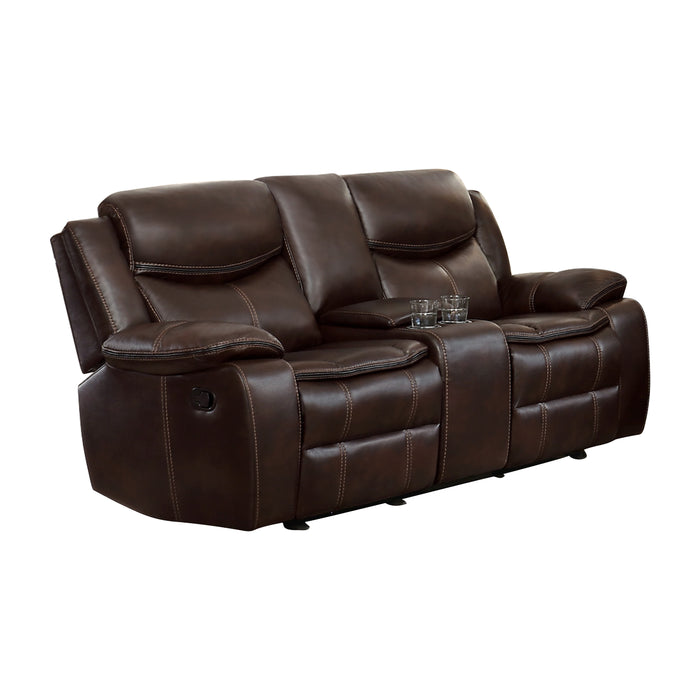 Bastrop Double Glider Reclining Loveseat with Center Console in Brown - 8230BRW-2 - FAMSA Furniture (TX)