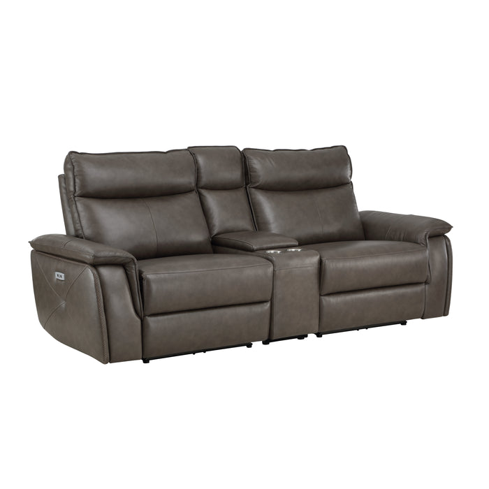 Maroni Power Double Reclining Loveseat with Center Console and Power Headrests in Brown - 8259RFDB-2CNPWH* - FAMSA Furniture (TX)