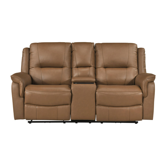 8301BRW-2PW Power Double Reclining Love Seat with Center Console, Hidden Arms Cup Holders, Charging Ports and Wireless Charger image
