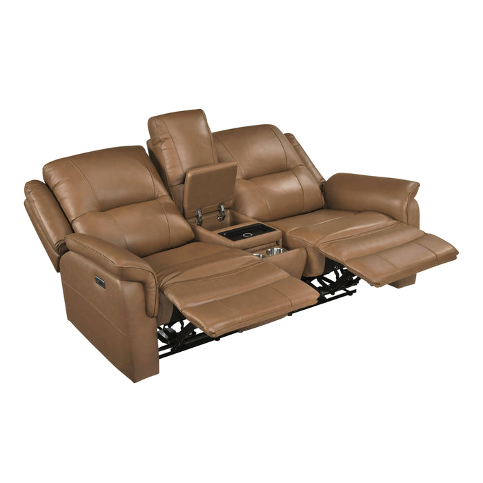 8301BRW-2PW Power Double Reclining Love Seat with Center Console, Hidden Arms Cup Holders, Charging Ports and Wireless Charger image