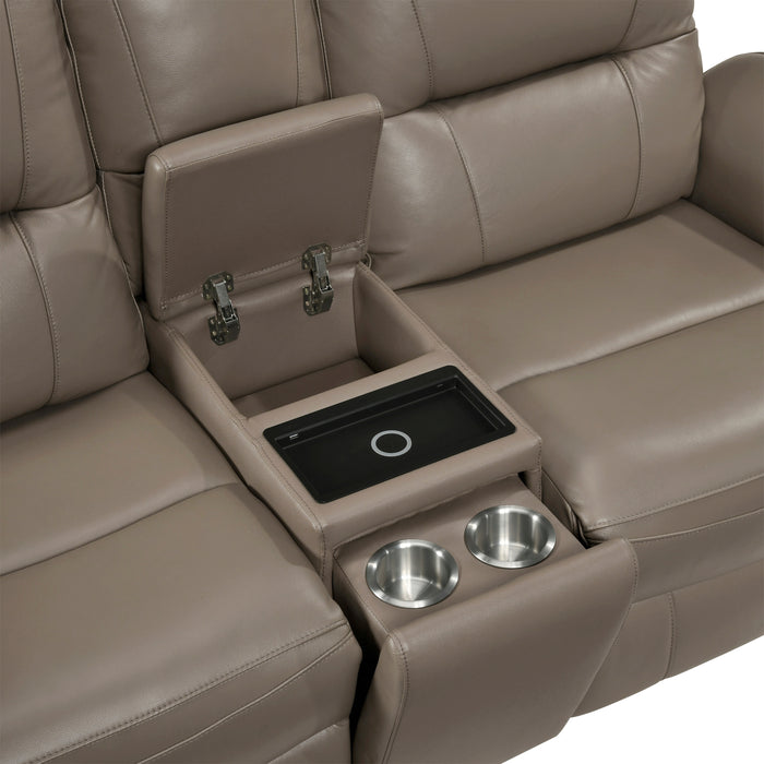 8301DTP-2PW Power Double Reclining Love Seat with Center Console, Hidden Arms Cup Holders, Charging Ports and Wireless Charger image
