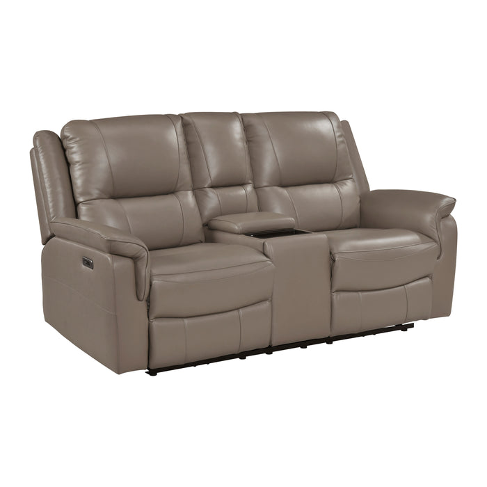 8301DTP-2PW Power Double Reclining Love Seat with Center Console, Hidden Arms Cup Holders, Charging Ports and Wireless Charger image