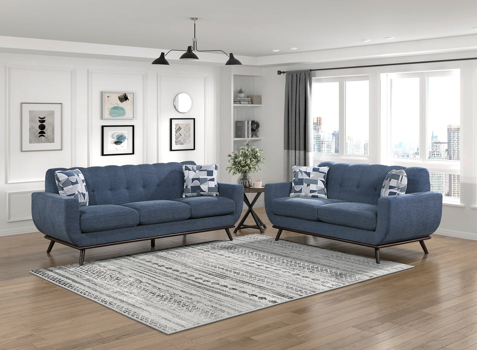 Everton Sofa in Blue/Walnut - 8341BL-3RV - FAMSA Furniture (TX)