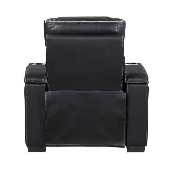8344BLK-1PWHM Power Reclining Chair with Power Headrest, Cup holder, Storage Arms(Top and Side), Air Massage, Heat, LED Lighting and Charging Ports image