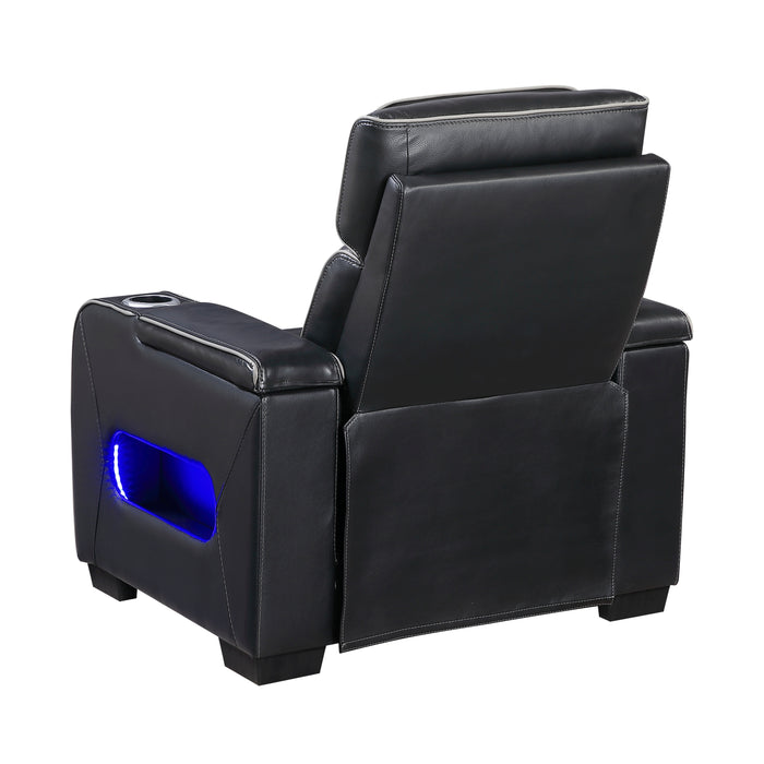 8344BLK-1PWHM Power Reclining Chair with Power Headrest, Cup holder, Storage Arms(Top and Side), Air Massage, Heat, LED Lighting and Charging Ports image