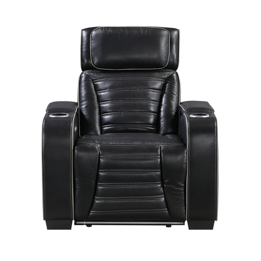 8344BLK-1PWHM Power Reclining Chair with Power Headrest, Cup holder, Storage Arms(Top and Side), Air Massage, Heat, LED Lighting and Charging Ports image