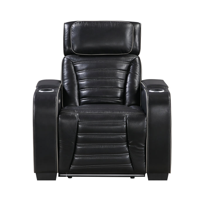 8344BLK-1PWHM Power Reclining Chair with Power Headrest, Cup holder, Storage Arms(Top and Side), Air Massage, Heat, LED Lighting and Charging Ports image