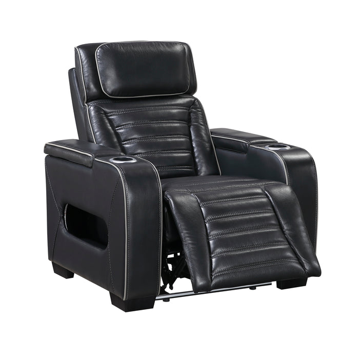 8344BLK-1PWHM Power Reclining Chair with Power Headrest, Cup holder, Storage Arms(Top and Side), Air Massage, Heat, LED Lighting and Charging Ports image