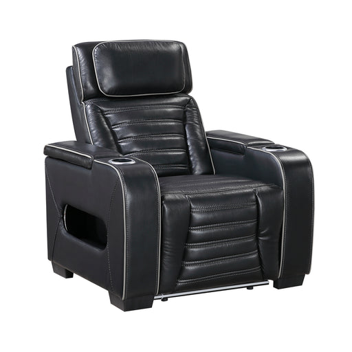 8344BLK-1PWHM Power Reclining Chair with Power Headrest, Cup holder, Storage Arms(Top and Side), Air Massage, Heat, LED Lighting and Charging Ports image