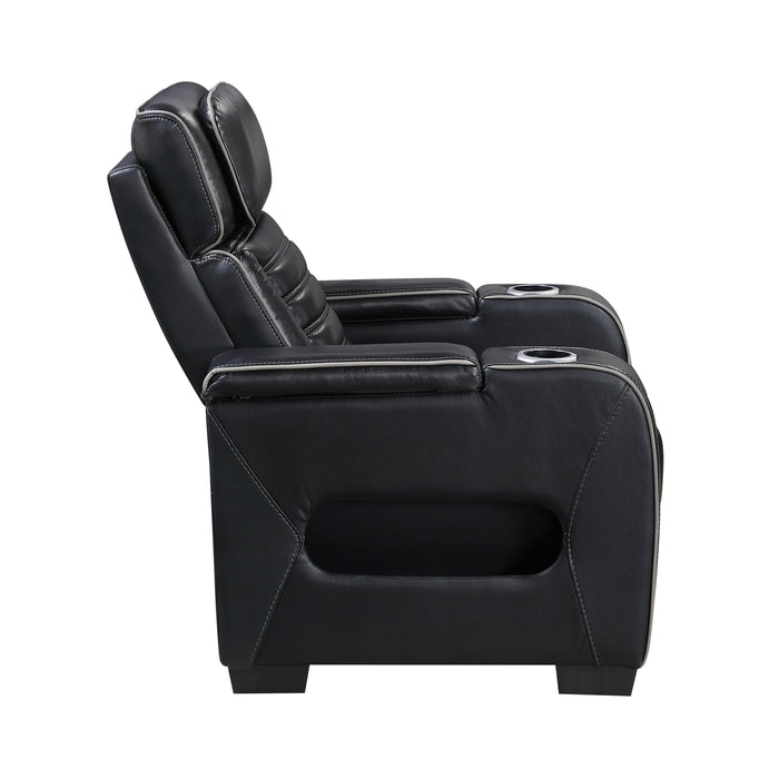 8344BLK-1PWHM Power Reclining Chair with Power Headrest, Cup holder, Storage Arms(Top and Side), Air Massage, Heat, LED Lighting and Charging Ports image