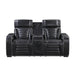 8344BLK-2PWHM POWER DOUBLE RECLINING LOVE SEAT WITH CENTER CONSOLE, POWER HEADRESTS, STORAGE ARMS(TOP AND SIDE) ,CUP HOLDERS, WIRELESS SPEAKERS WITH SUB-WOOFER, AIR MASSAGE, HEAT, LED LIGHTING AND CHARGING PORTS image
