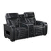 8344BLK-2PWHM POWER DOUBLE RECLINING LOVE SEAT WITH CENTER CONSOLE, POWER HEADRESTS, STORAGE ARMS(TOP AND SIDE) ,CUP HOLDERS, WIRELESS SPEAKERS WITH SUB-WOOFER, AIR MASSAGE, HEAT, LED LIGHTING AND CHARGING PORTS image