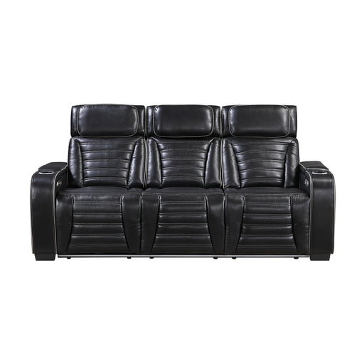 8344BLK-3PWHM Power Double Reclining Sofa with Center Drop-Down Cup Holders, Power Headrests, Storage Arms(Top and Side) ,Cup holders, Reading Lights, Wireless Charger, Air Massage, Heat, LED Lighting and Charging Ports image