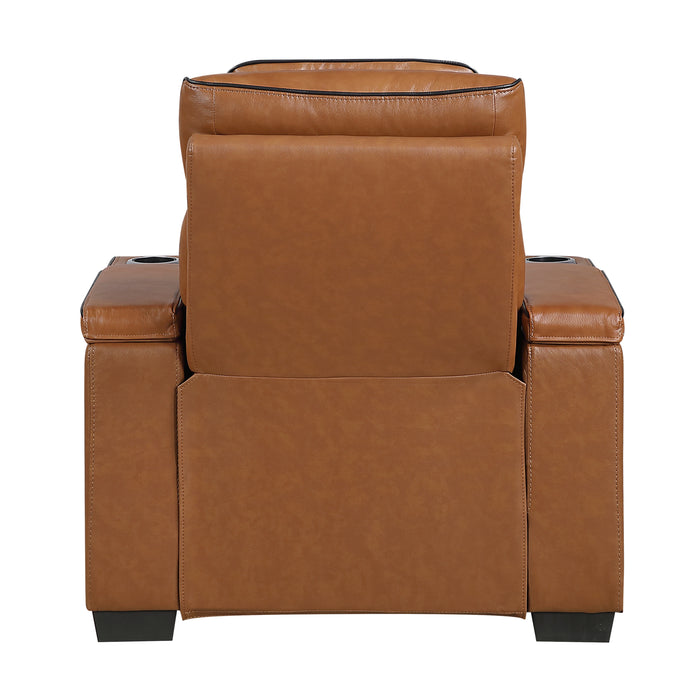 8344BRW-1PWHM Power Reclining Chair with Power Headrest, Cup holder, Storage Arms(Top and Side), Air Massage, Heat, LED Lighting and Charging Ports image