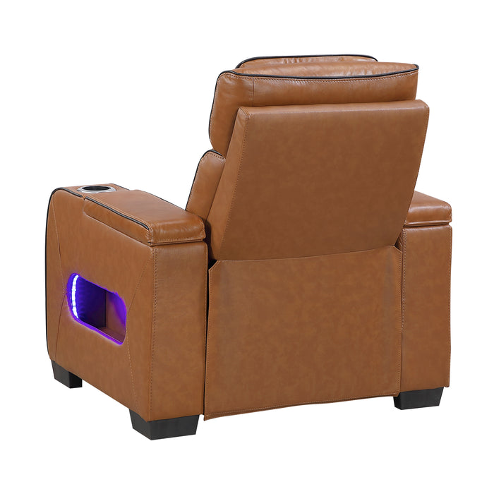8344BRW-1PWHM Power Reclining Chair with Power Headrest, Cup holder, Storage Arms(Top and Side), Air Massage, Heat, LED Lighting and Charging Ports image