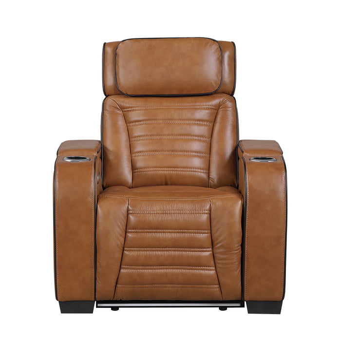 8344BRW-1PWHM Power Reclining Chair with Power Headrest, Cup holder, Storage Arms(Top and Side), Air Massage, Heat, LED Lighting and Charging Ports image