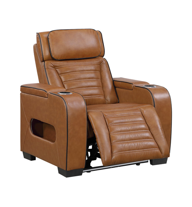 8344BRW-1PWHM Power Reclining Chair with Power Headrest, Cup holder, Storage Arms(Top and Side), Air Massage, Heat, LED Lighting and Charging Ports image