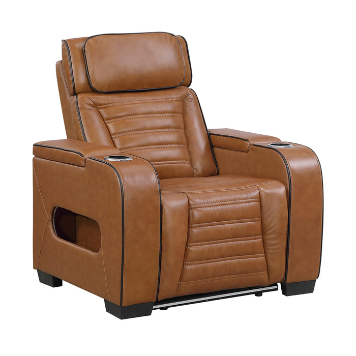 8344BRW-1PWHM Power Reclining Chair with Power Headrest, Cup holder, Storage Arms(Top and Side), Air Massage, Heat, LED Lighting and Charging Ports image