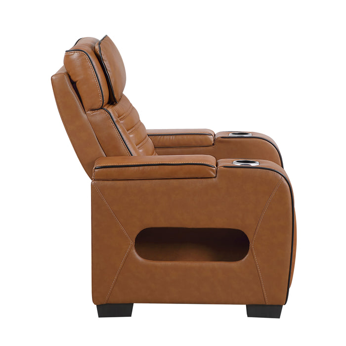 8344BRW-1PWHM Power Reclining Chair with Power Headrest, Cup holder, Storage Arms(Top and Side), Air Massage, Heat, LED Lighting and Charging Ports image