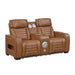8344BRW-2PWHM POWER DOUBLE RECLINING LOVE SEAT WITH CENTER CONSOLE, POWER HEADRESTS, STORAGE ARMS(TOP AND SIDE) ,CUP HOLDERS, WIRELESS SPEAKERS WITH SUB-WOOFER, AIR MASSAGE, HEAT, LED LIGHTING AND CHARGING PORTS image