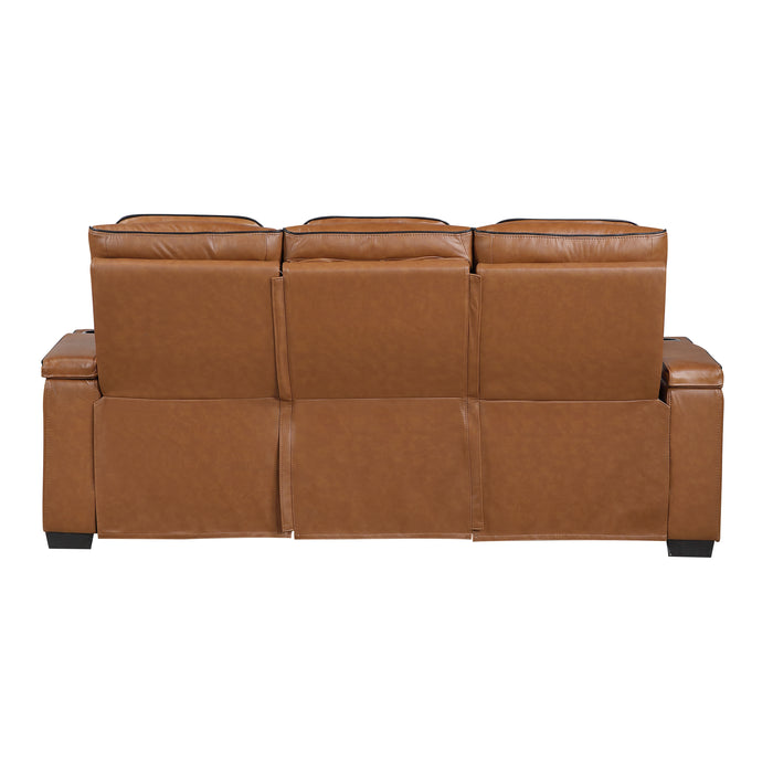8344BRW-3PWHM Power Double Reclining Sofa with Center Drop-Down Cup Holders, Power Headrests, Storage Arms(Top and Side) ,Cup holders, Reading Lights, Wireless Charger, Air Massage, Heat, LED Lighting and Charging Ports image