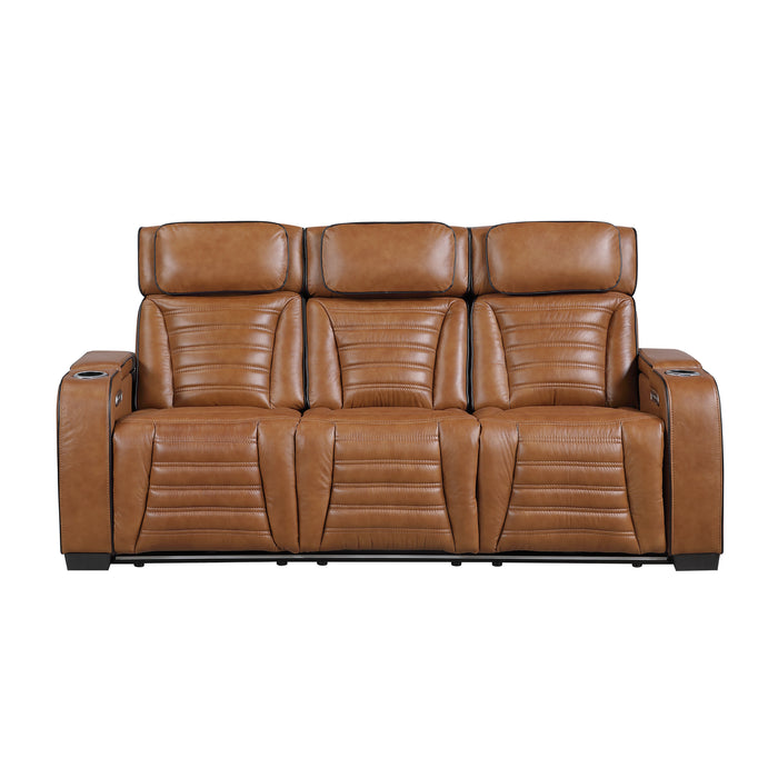 8344BRW-3PWHM Power Double Reclining Sofa with Center Drop-Down Cup Holders, Power Headrests, Storage Arms(Top and Side) ,Cup holders, Reading Lights, Wireless Charger, Air Massage, Heat, LED Lighting and Charging Ports image