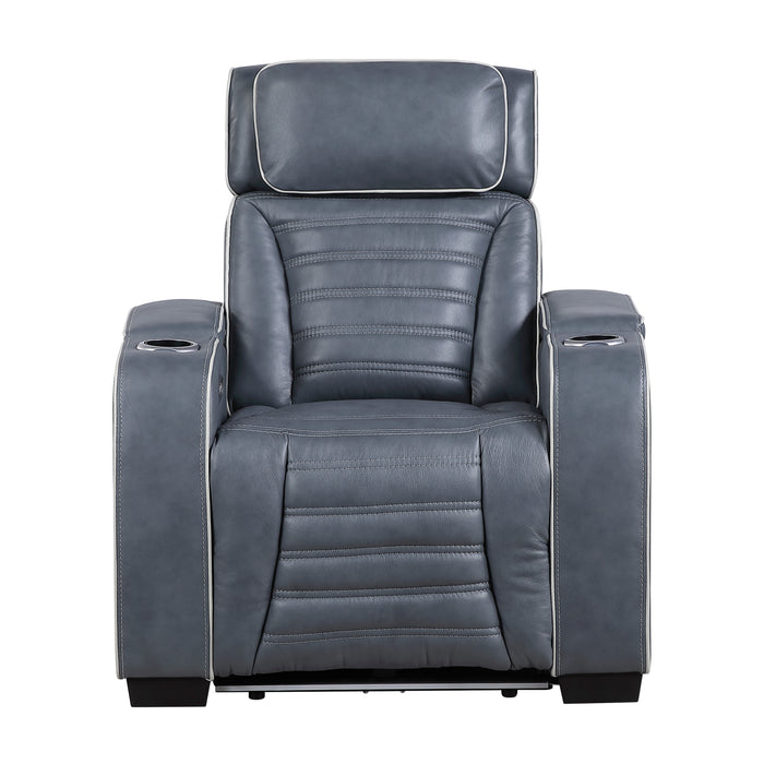 8344BUE-1PWHM Power Reclining Chair with Power Headrest, Cup holder, Storage Arms(Top and Side), Air Massage, Heat, LED Lighting and Charging Ports image
