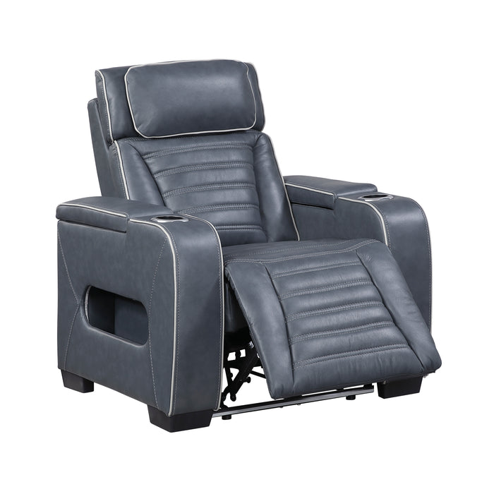 8344BUE-1PWHM Power Reclining Chair with Power Headrest, Cup holder, Storage Arms(Top and Side), Air Massage, Heat, LED Lighting and Charging Ports image