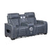 8344BUE-2PWHM POWER DOUBLE RECLINING LOVE SEAT WITH CENTER CONSOLE, POWER HEADRESTS, STORAGE ARMS(TOP AND SIDE) ,CUP HOLDERS, WIRELESS SPEAKERS WITH SUB-WOOFER, AIR MASSAGE, HEAT, LED LIGHTING AND CHARGING PORTS image