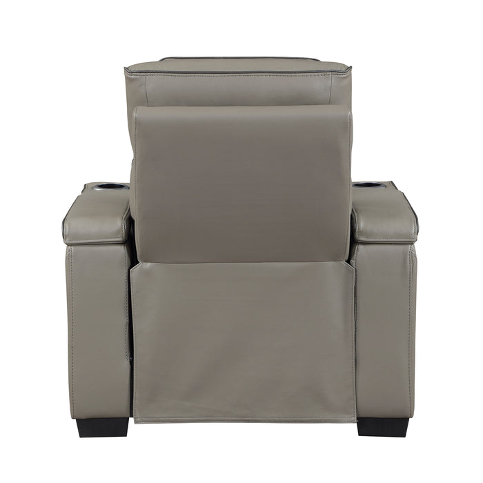 8344GRY-1PWHM Power Reclining Chair with Power Headrest, Cup holder, Storage Arms(Top and Side), Air Massage, Heat, LED Lighting and Charging Ports image