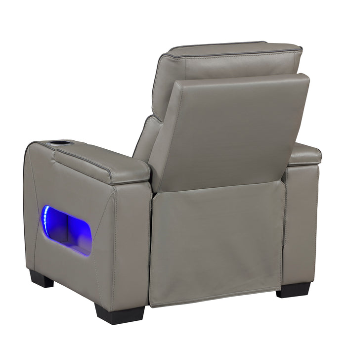8344GRY-1PWHM Power Reclining Chair with Power Headrest, Cup holder, Storage Arms(Top and Side), Air Massage, Heat, LED Lighting and Charging Ports image