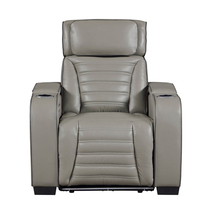 8344GRY-1PWHM Power Reclining Chair with Power Headrest, Cup holder, Storage Arms(Top and Side), Air Massage, Heat, LED Lighting and Charging Ports image