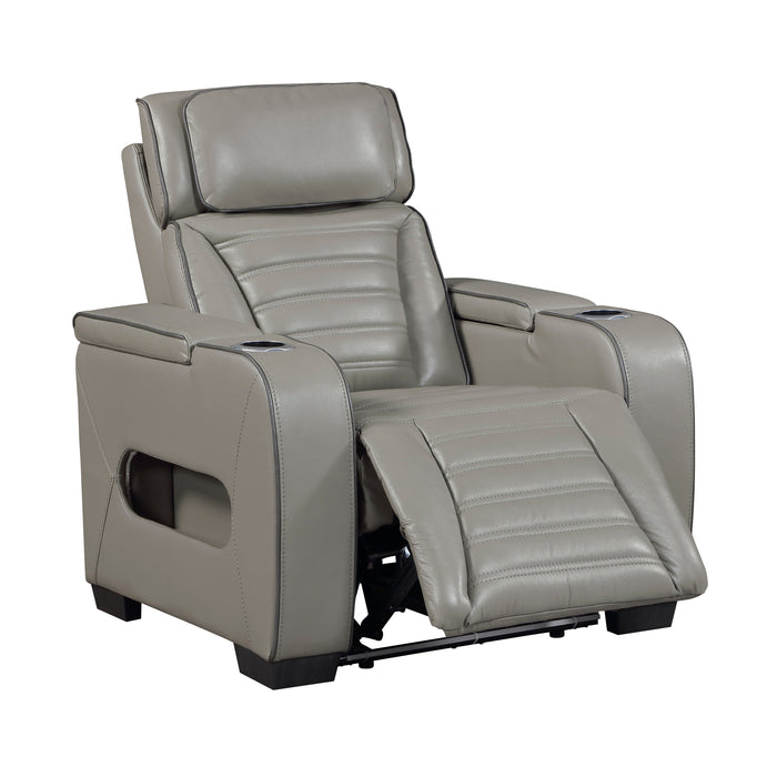 8344GRY-1PWHM Power Reclining Chair with Power Headrest, Cup holder, Storage Arms(Top and Side), Air Massage, Heat, LED Lighting and Charging Ports image