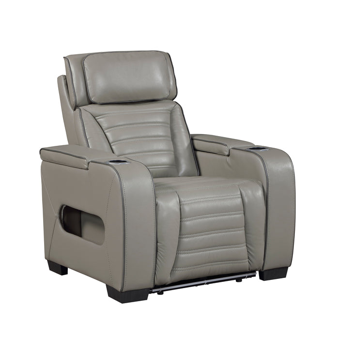 8344GRY-1PWHM Power Reclining Chair with Power Headrest, Cup holder, Storage Arms(Top and Side), Air Massage, Heat, LED Lighting and Charging Ports image