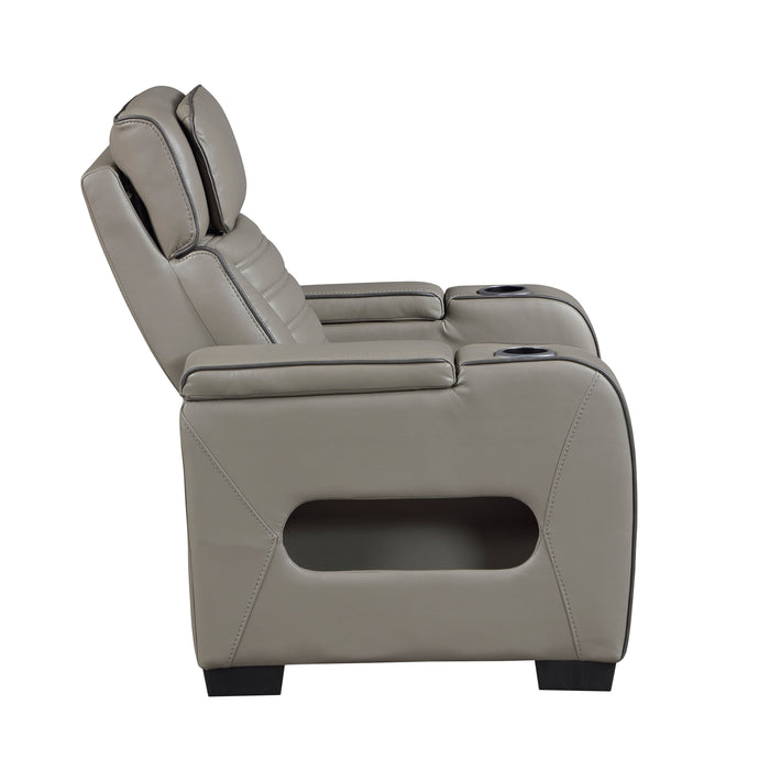 8344GRY-1PWHM Power Reclining Chair with Power Headrest, Cup holder, Storage Arms(Top and Side), Air Massage, Heat, LED Lighting and Charging Ports image