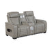 8344GRY-2PWHM POWER DOUBLE RECLINING LOVE SEAT WITH CENTER CONSOLE, POWER HEADRESTS, STORAGE ARMS(TOP AND SIDE) ,CUP HOLDERS, WIRELESS SPEAKERS WITH SUB-WOOFER, AIR MASSAGE, HEAT, LED LIGHTING AND CHARGING PORTS image