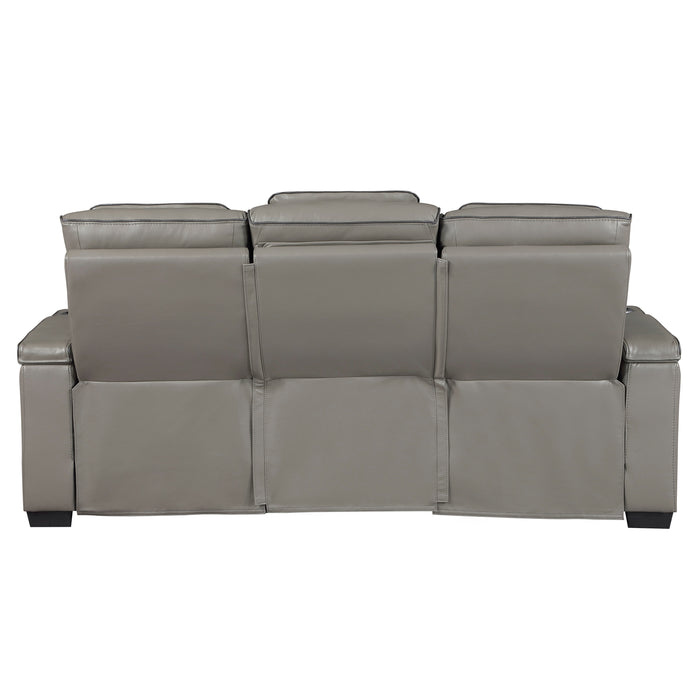 8344GRY-3PWHM Power Double Reclining Sofa with Center Drop-Down Cup Holders, Power Headrests, Storage Arms(Top and Side) ,Cup holders, Reading Lights, Wireless Charger, Air Massage, Heat, LED Lighting and Charging Ports image