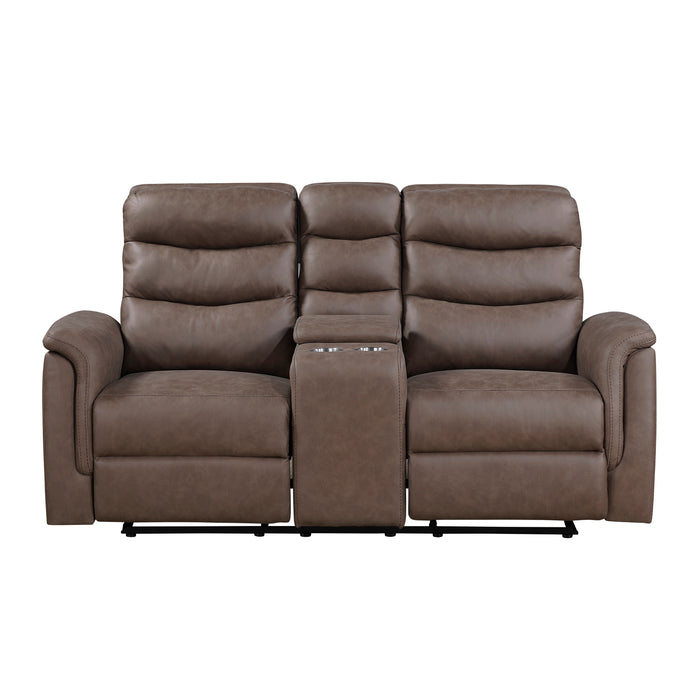 8360BRW-2 Double Glider Reclining Love Seat with Center Console image