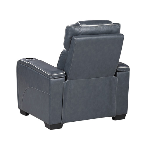 8449BU-1PWHM Power Reclining Chair with Power Headrest, Storage Arms with Cup Holders, Air Massage and Heat, LED Lighting and Charging Ports image