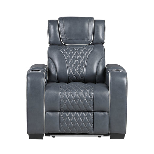 8449BU-1PWHM Power Reclining Chair with Power Headrest, Storage Arms with Cup Holders, Air Massage and Heat, LED Lighting and Charging Ports image