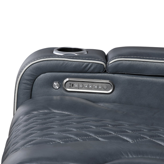 8449BU-1PWHM Power Reclining Chair with Power Headrest, Storage Arms with Cup Holders, Air Massage and Heat, LED Lighting and Charging Ports image