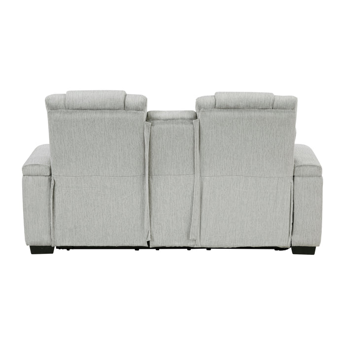 8455GRY-2 Double Reclining Love Seat with Center Console, Wireless Speakers, Storage Arms, Cup holders and LED image