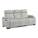 8455GRY-3 Double Reclining Sofa with Center Drop-Down Cup Holders, Storage Arms, Cup Holders, Reading Lights, Magazine Bag, Receptacles, Charging Ports and LED image
