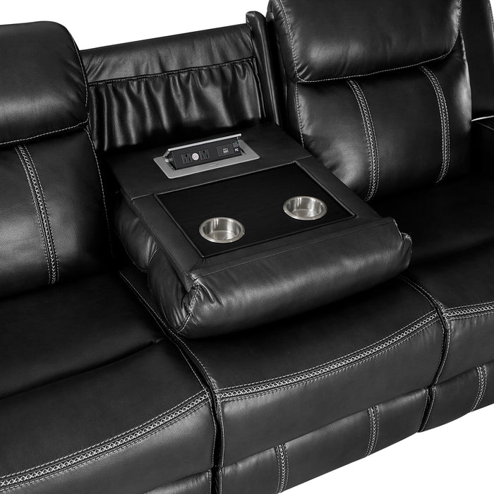 8516BK-3 Double Reclining Sofa with Center Drop-Down Cup Holders,Storage Pouch, Receptacles and USB Ports image