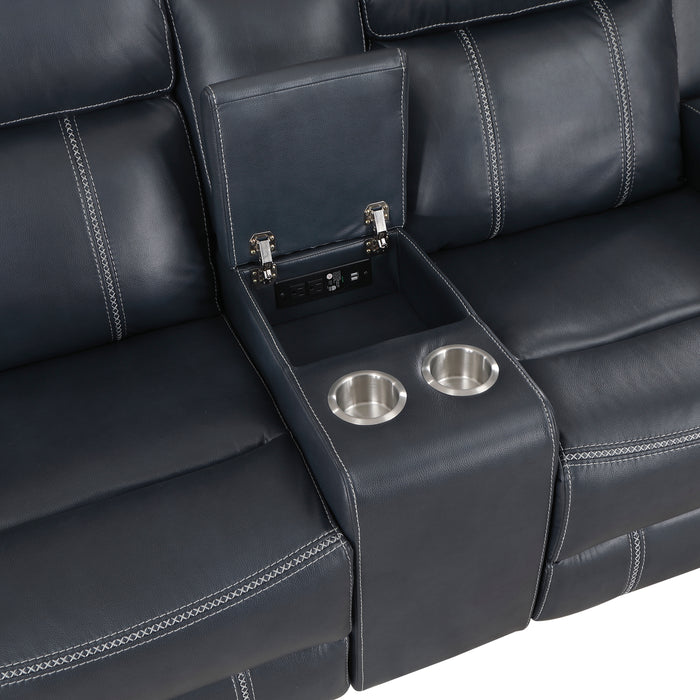 Littleton Double Reclining Loveseat with Center Console, Receptacles and USB Ports in Blue - 8516BU-2 - FAMSA Furniture (TX)