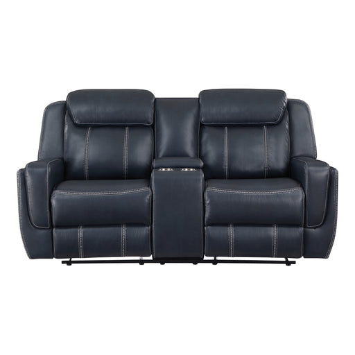 Littleton Double Reclining Loveseat with Center Console, Receptacles and USB Ports in Blue - 8516BU-2 - FAMSA Furniture (TX)
