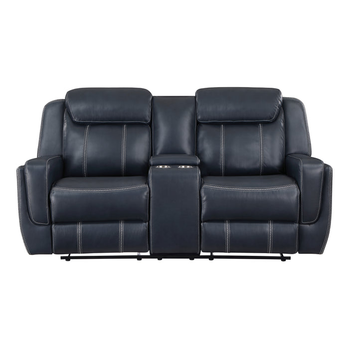Littleton Double Reclining Loveseat with Center Console, Receptacles and USB Ports in Blue - 8516BU-2 - FAMSA Furniture (TX)