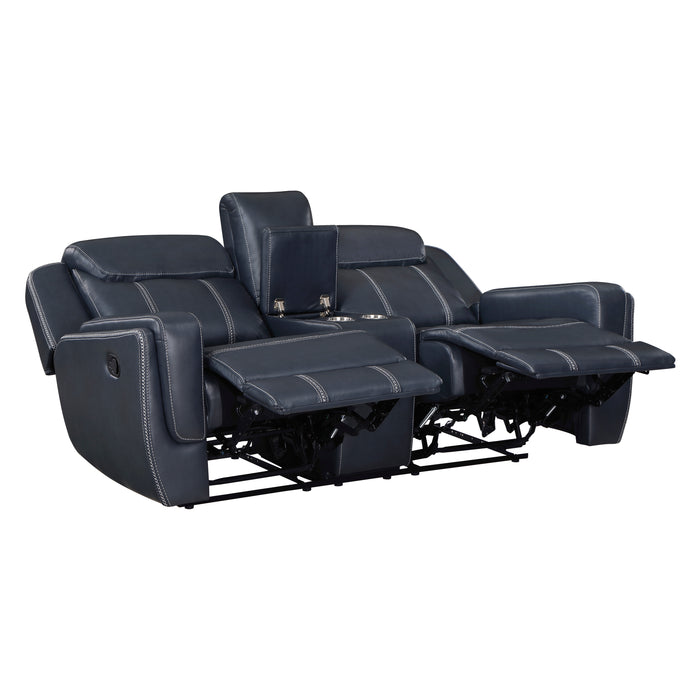 Littleton Double Reclining Loveseat with Center Console, Receptacles and USB Ports in Blue - 8516BU-2 - FAMSA Furniture (TX)